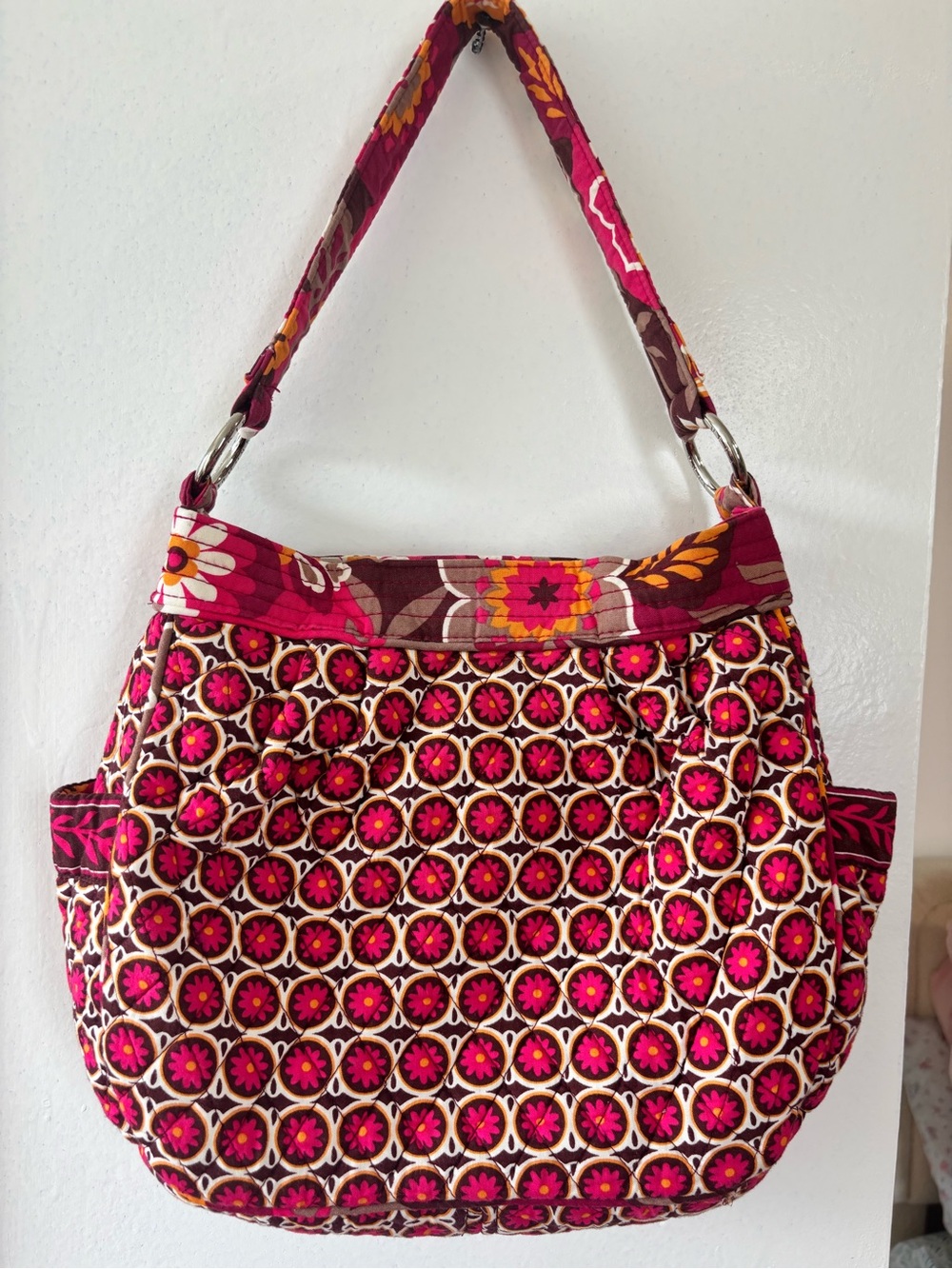 Vera Bradley Quilted Shoulder Bag in Fuchsia Pink and Brown Floral